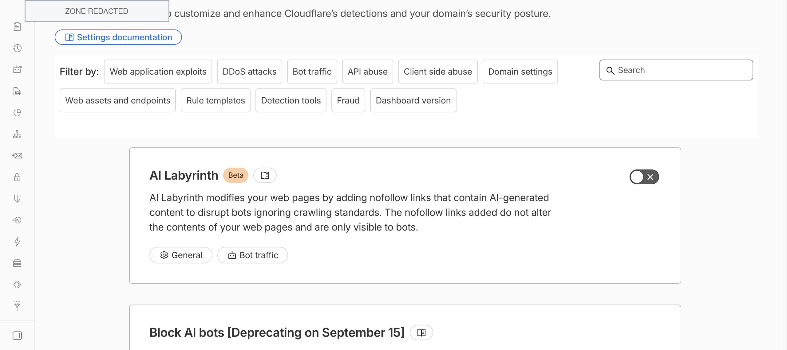 Cloudflare Security 设置入口